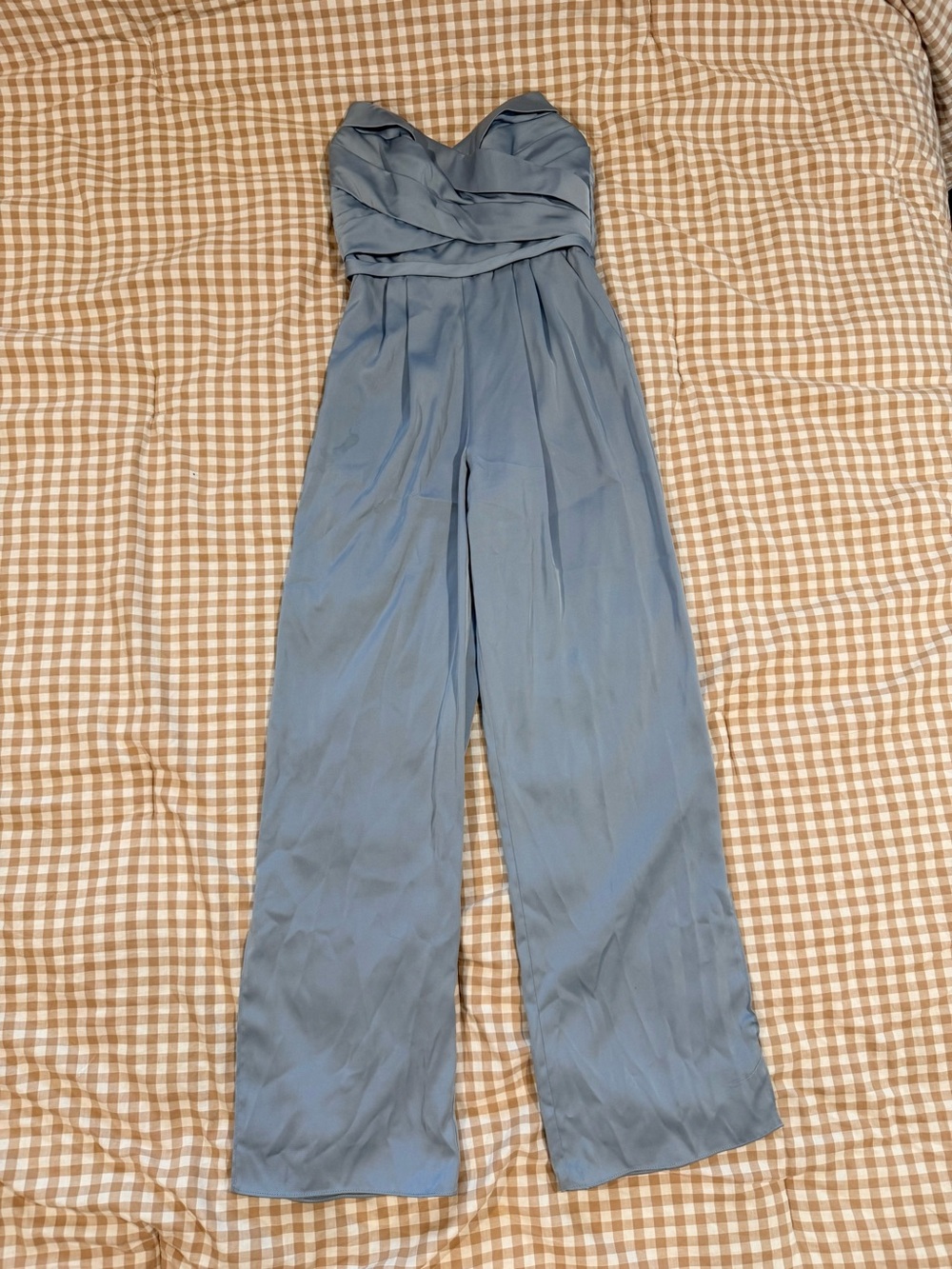 Azazie Strapless Draped Jumpsuit in Slate Blue